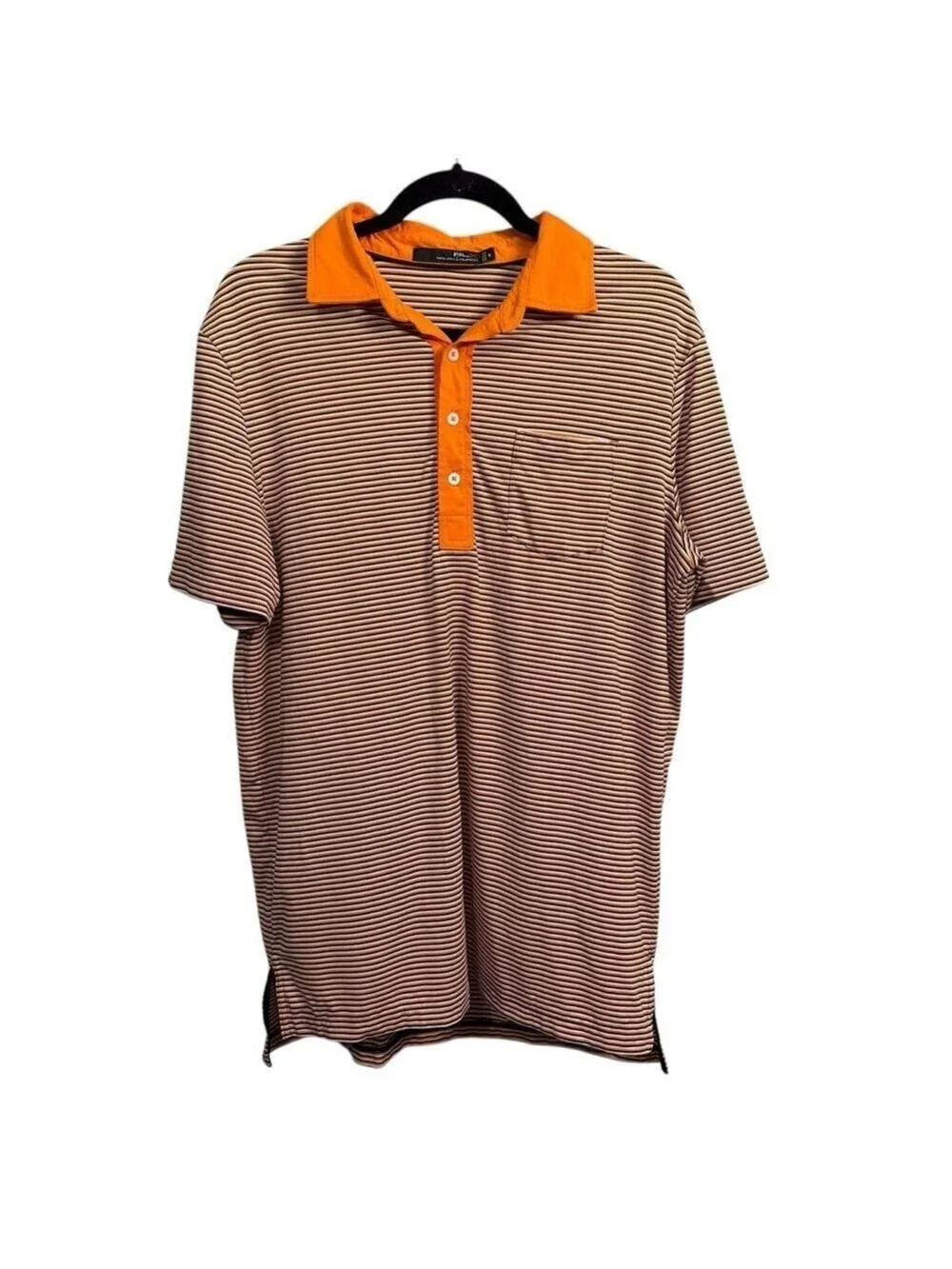 RLX Ralph Lauren Orange‎ Navy Striped Polo Shirt Men's Medium